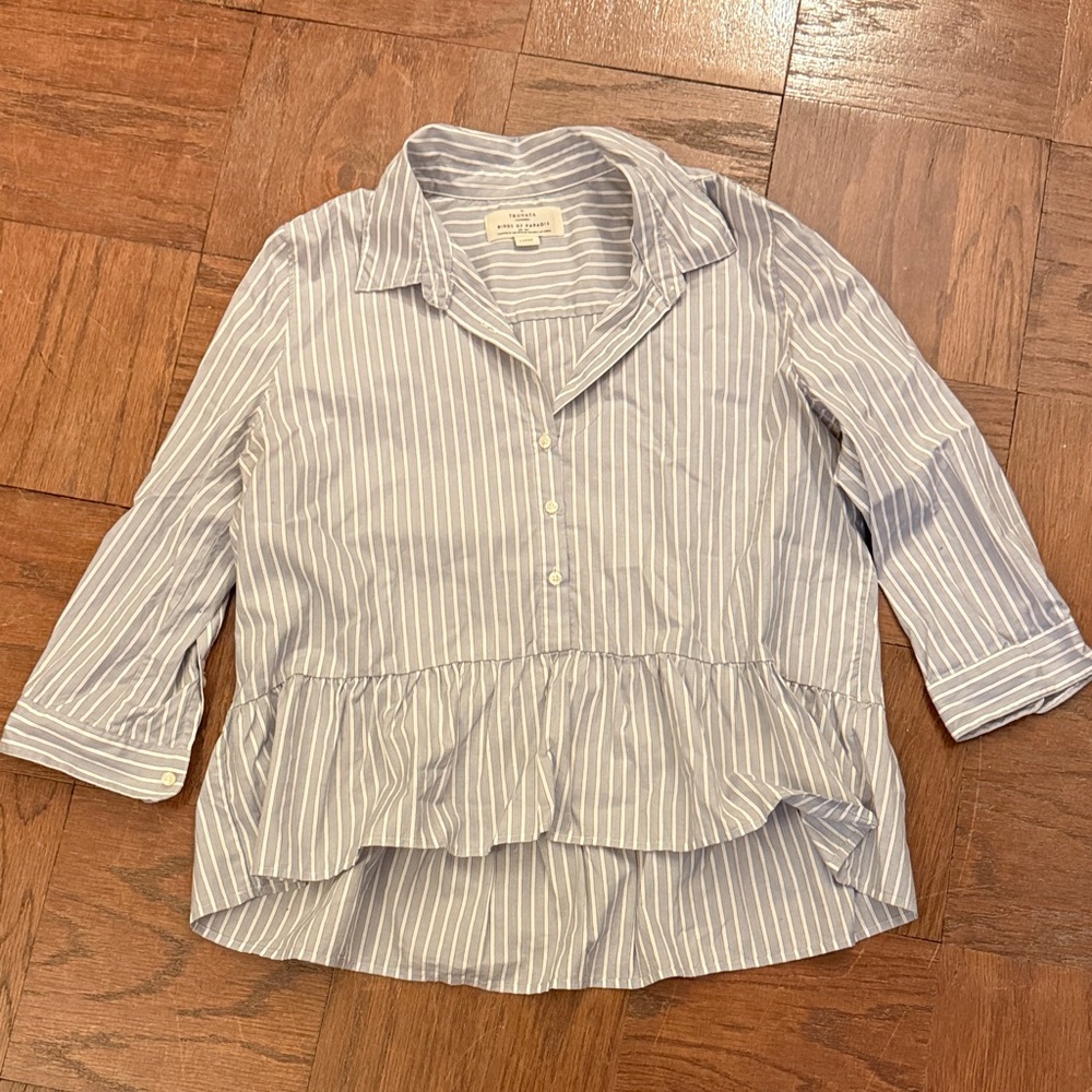 Birds of Paradis Women’s Blue and White Stripes Button Down Size Large